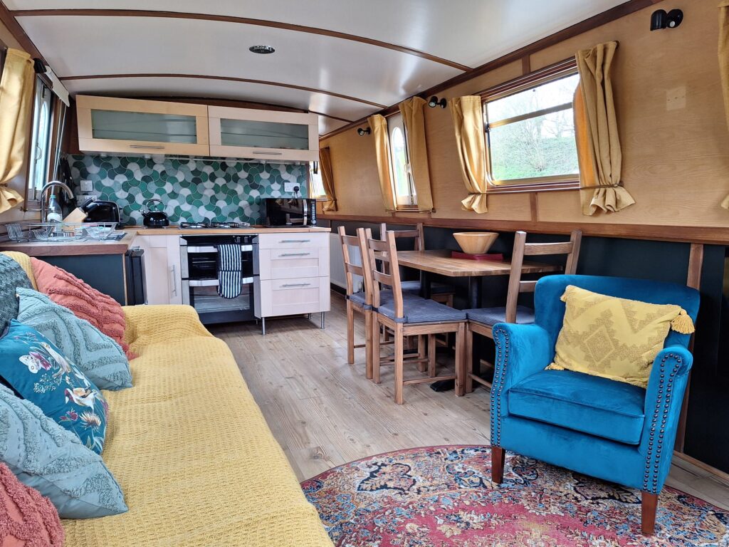 saloon of one of the widebeam canal boats