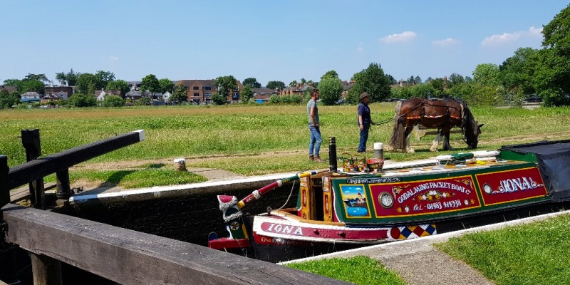 Horse-drawn boat on the River Wey